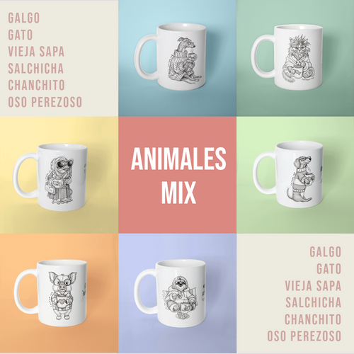 Pack 6 tazas Animales Frases Mix