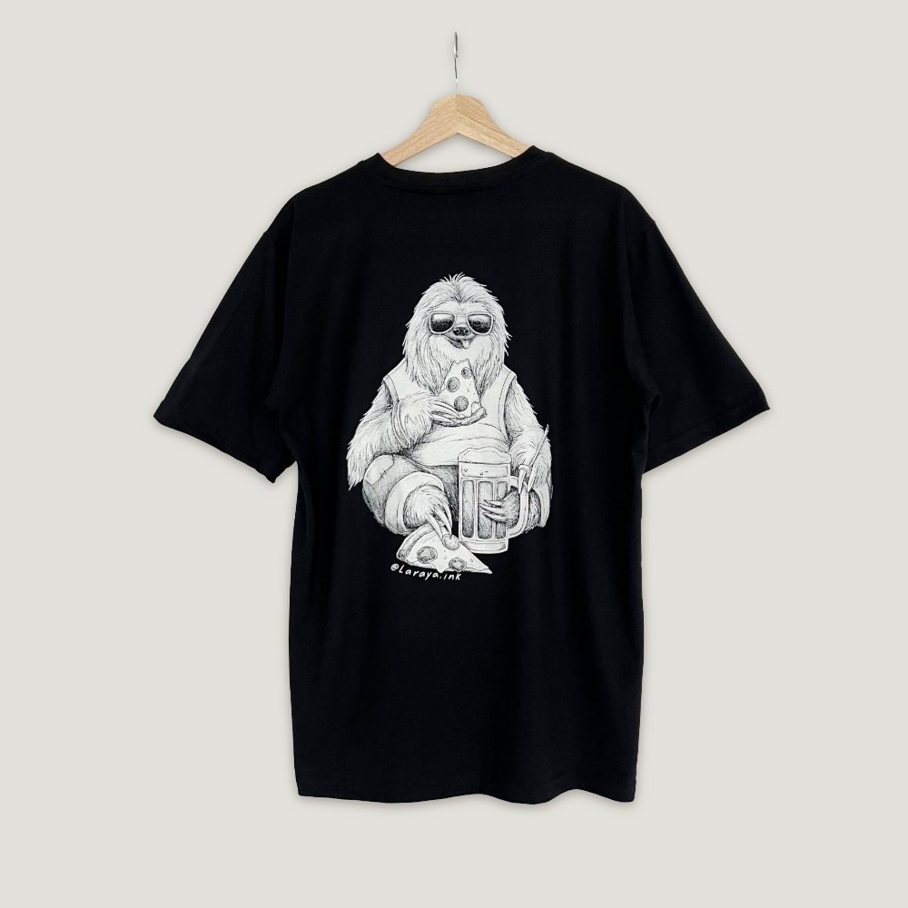 Polera Negra Perezoso Pizza