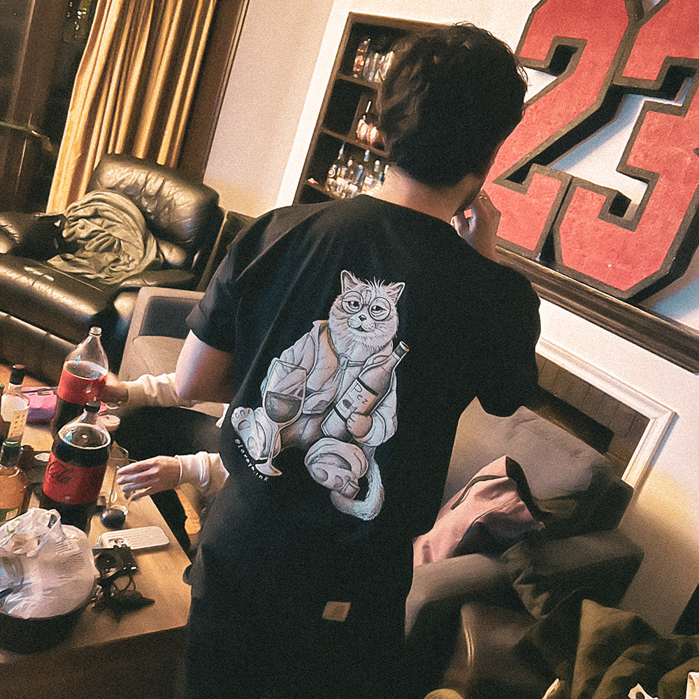 Polera Negra Gato Borracho